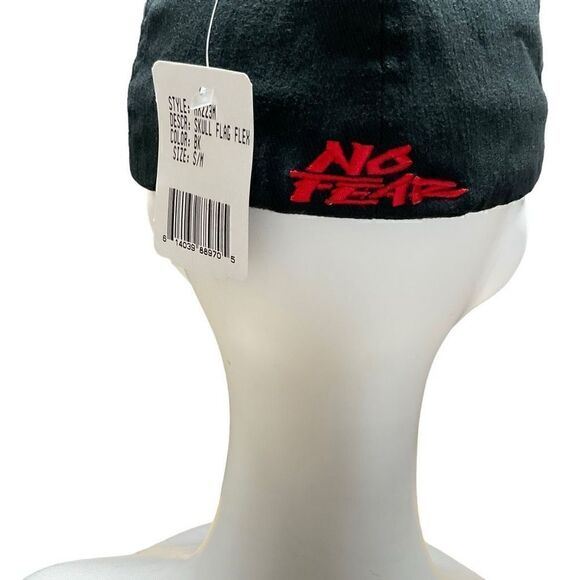 No Fear Hat Skull Flag Flex Ball Cap Black Red Stitching Small/Medium - Picture 5 of 16